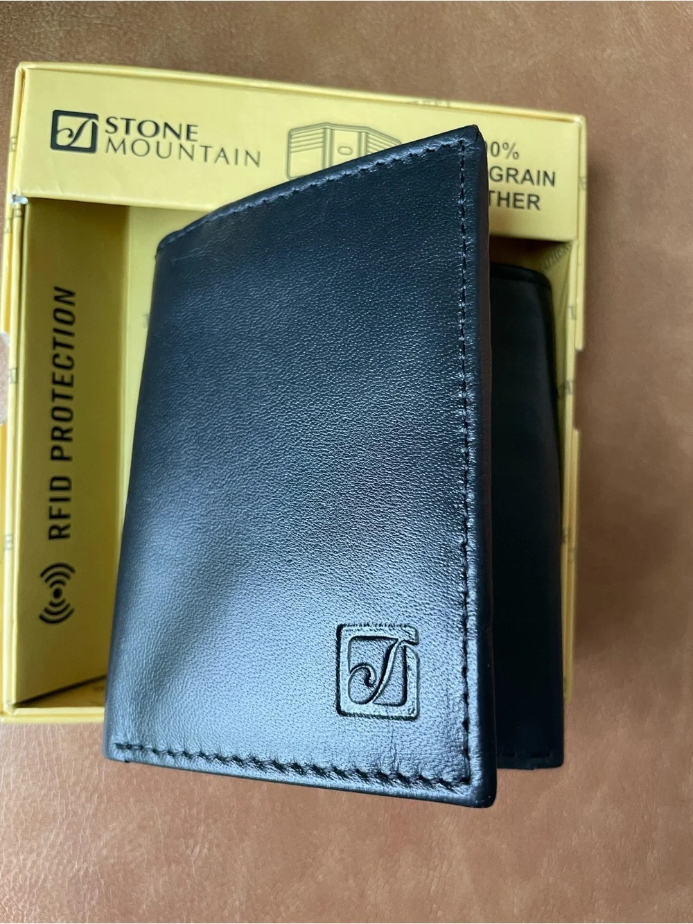 New Stone Mountain Men's Leather Wallet - Trifold - RFID Protection - Black NWT